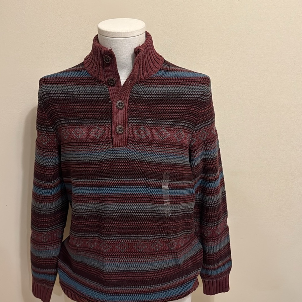 G.H. Bass 100% Cotton Fall Colors Sweater NWT 1/4 button down